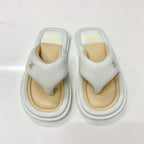 Chanel CC Logo Leather Thong Sandals White — view 2