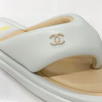 Chanel CC Logo Leather Thong Sandals White — view 9