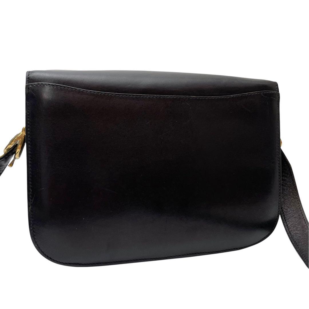 Celine Leather Carriage Logo Gold Shoulder Bag Dark Brown — view 2