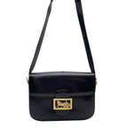 Celine Leather Carriage Logo Gold Shoulder Bag Dark Brown — view 3