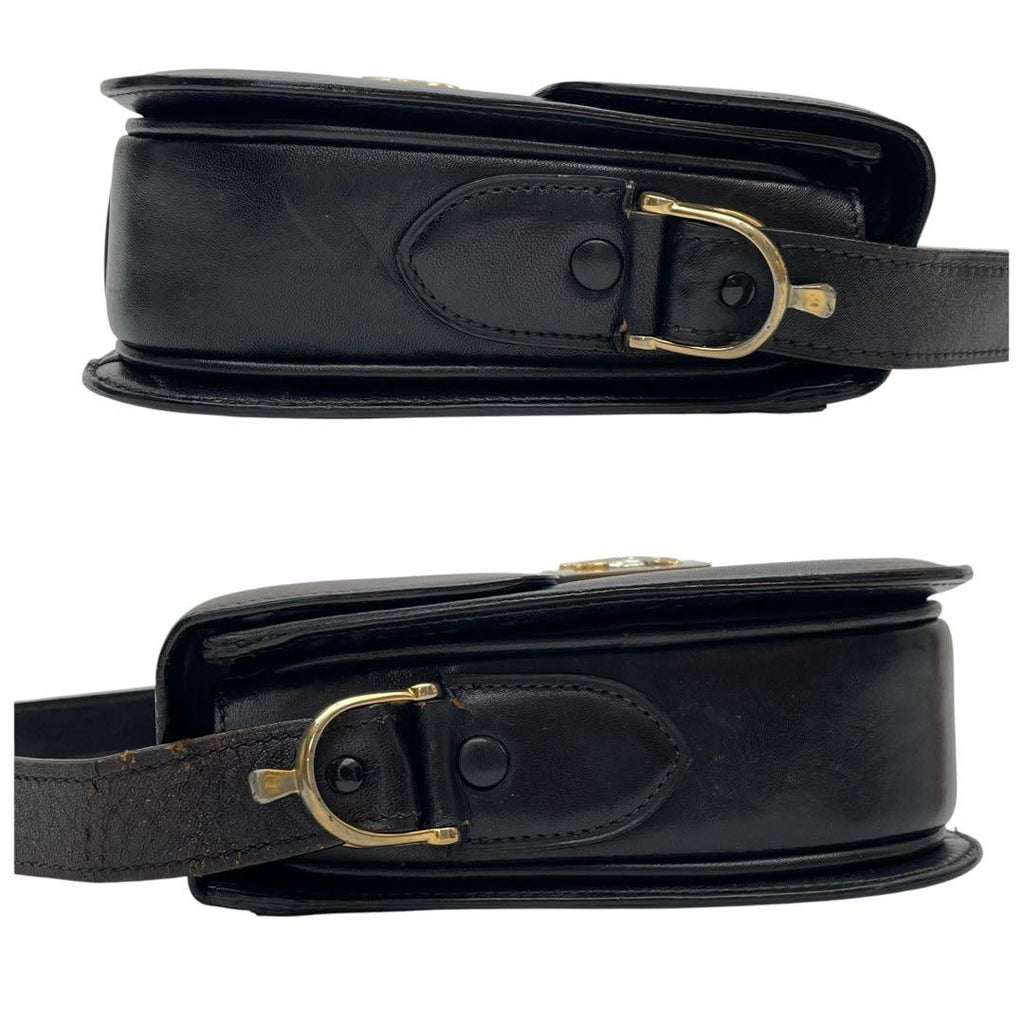 Celine Leather Carriage Logo Gold Shoulder Bag Dark Brown — view 4