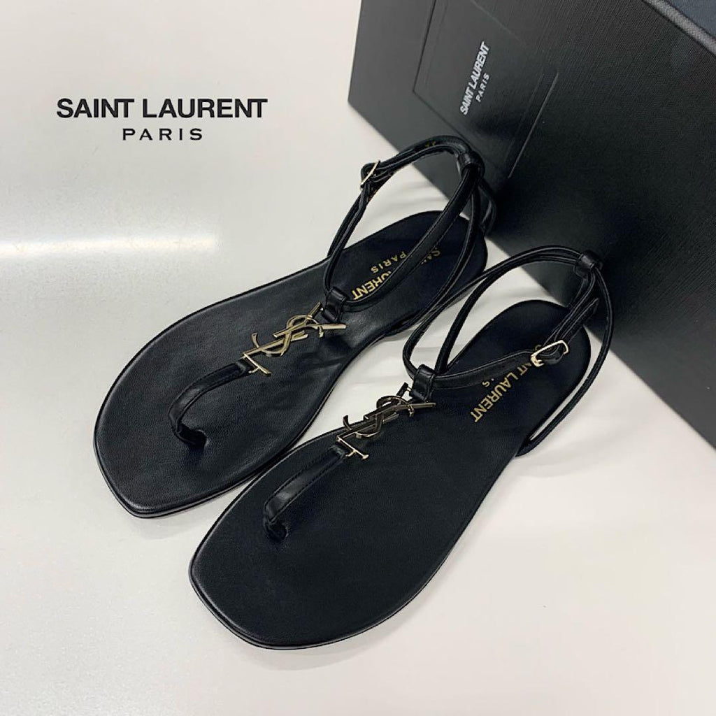 Saint Laurent Cassandra Leather YSL Strap Thong Sandals