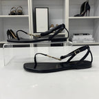 Saint Laurent Cassandra Leather YSL Strap Thong Sandals — view 3