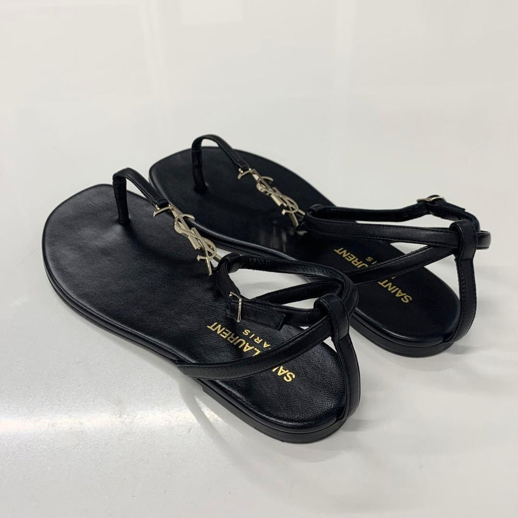 Saint Laurent Cassandra Leather YSL Strap Thong Sandals — view 4