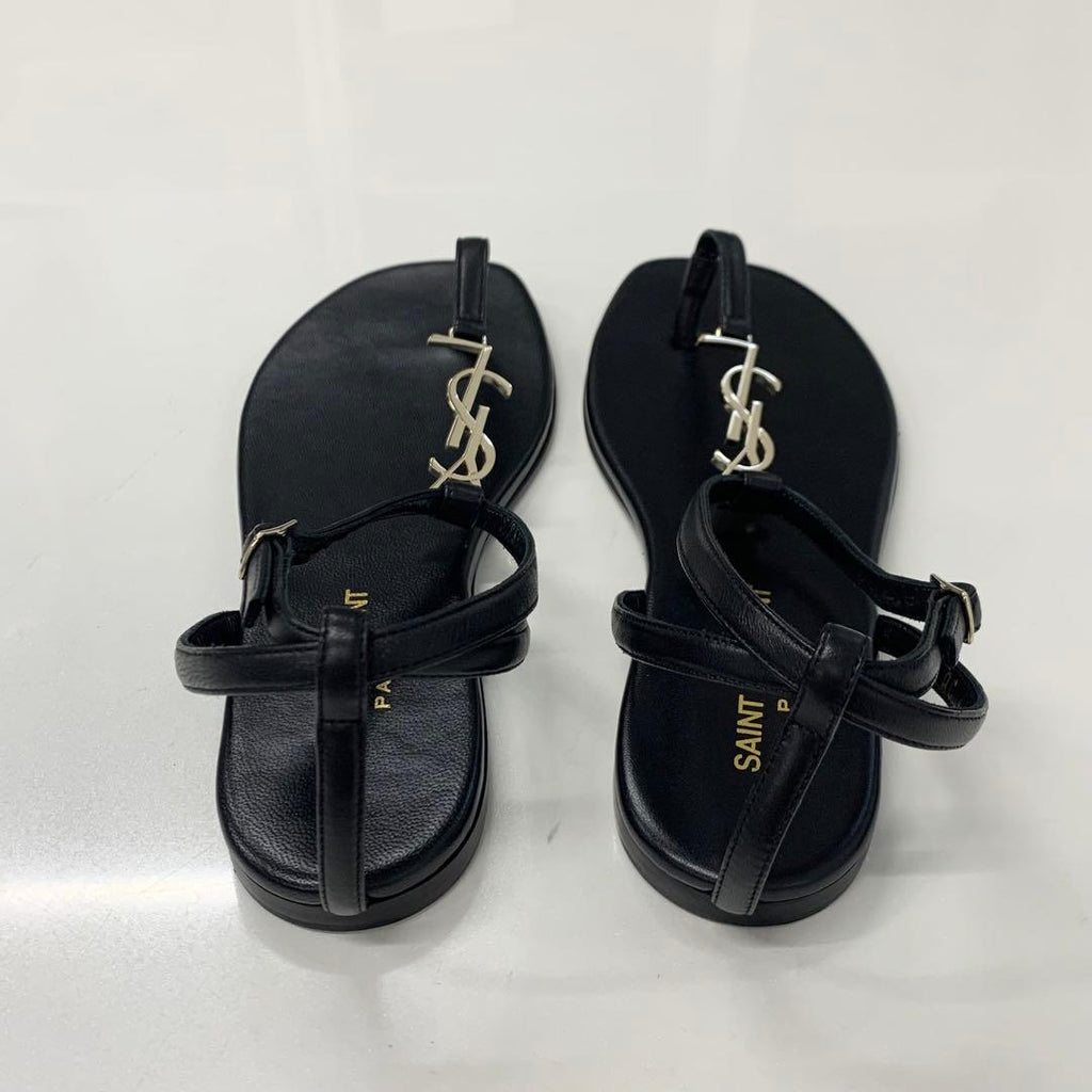 Saint Laurent Cassandra Leather YSL Strap Thong Sandals — view 5