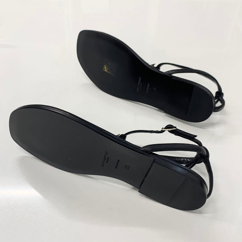 Saint Laurent Cassandra Leather YSL Strap Thong Sandals — view 6