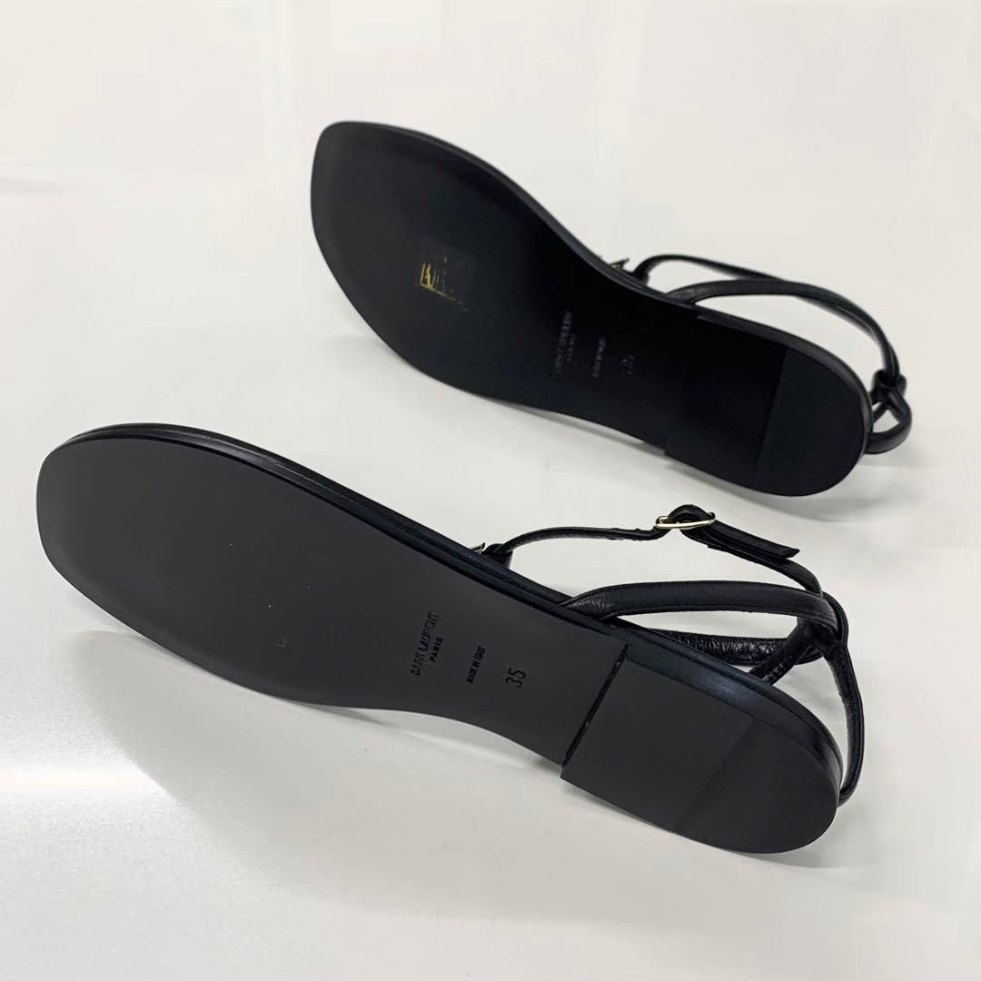 Saint Laurent Cassandra Leather YSL Strap Thong Sandals — view 6