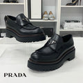 Prada Double Chocolate Triangle Logo Leather Loafers Black