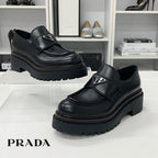 Prada Double Chocolate Triangle Logo Leather Loafers Black