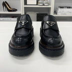 Prada Double Chocolate Triangle Logo Leather Loafers Black — view 4