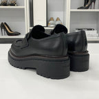 Prada Double Chocolate Triangle Logo Leather Loafers Black — view 5