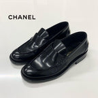 Chanel Logo Leather Loafers Black