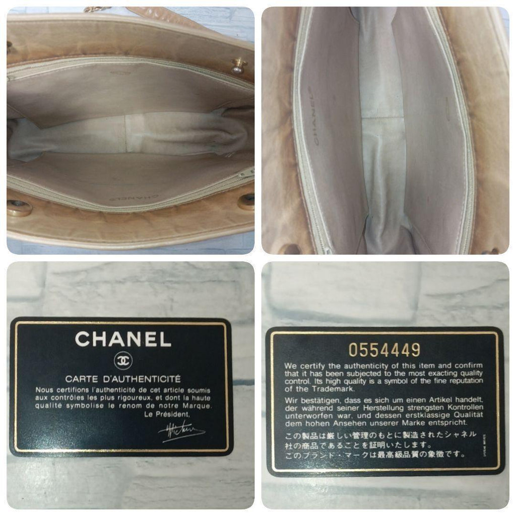 Chanel Quilted Chain Shoulder Lambskin Beige CC Logo — view 9