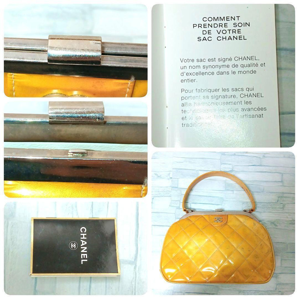 Chanel Quilted Handbag Enamel Yellow Kiss Lock Silver — view 9