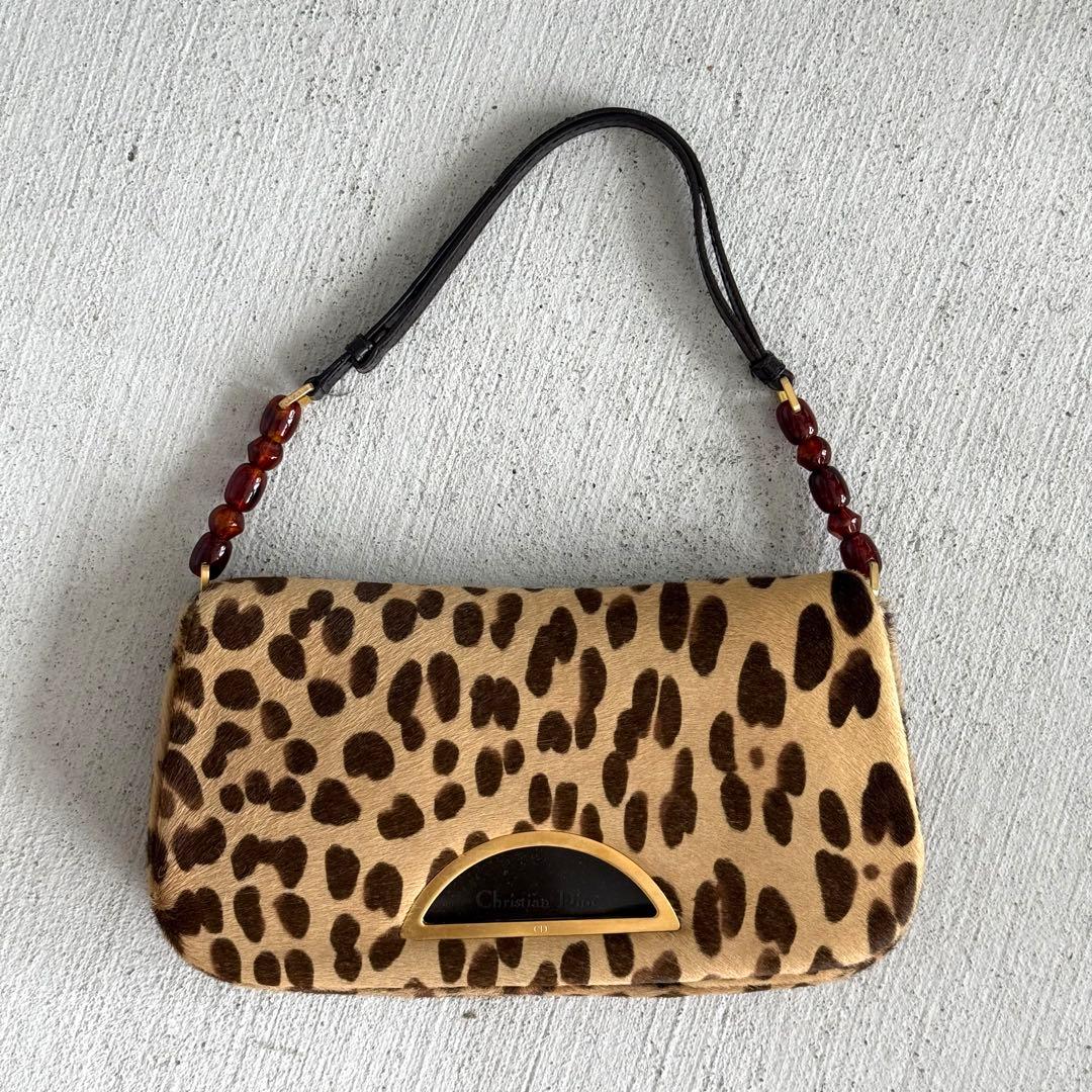 Dior Malice Leopard Print Calf Hair Shoulder Bag