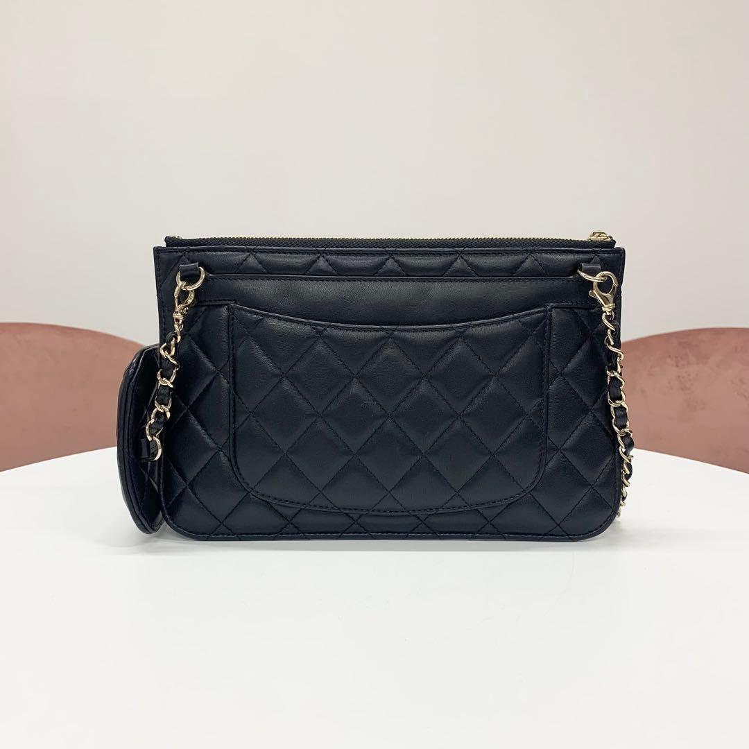 Chanel Quilted CC Logo Lambskin Chain Shoulder Bag — view 3
