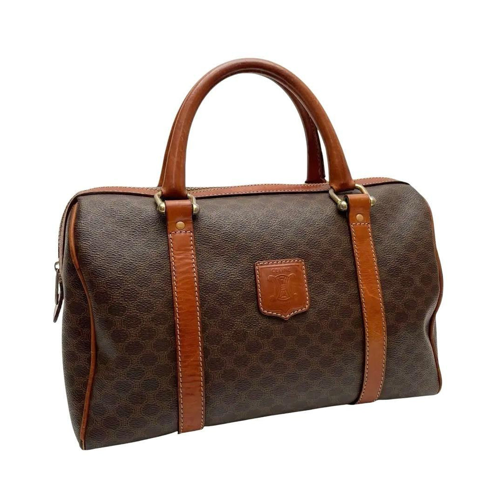 Celine Leather Macadam Triomphe Hand Mini Boston Bag Brown