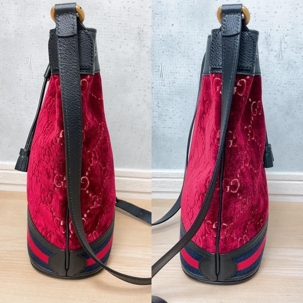 Gucci GG Velvet Drawstring Bucket Shoulder Bag — view 4