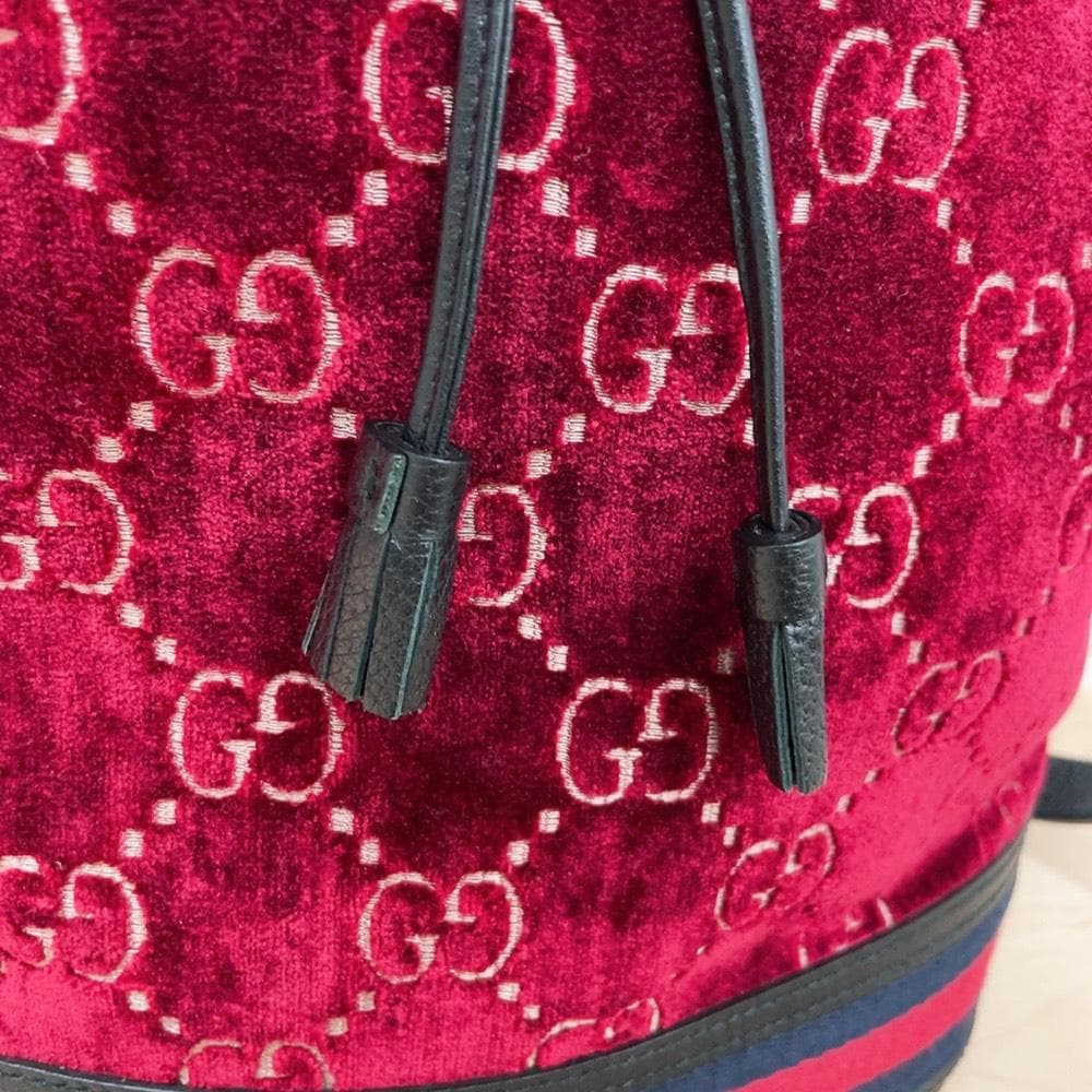 Gucci GG Velvet Drawstring Bucket Shoulder Bag — view 7