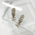 Chanel CC Logo Rhinestone Leaf Motif Earrings Gold