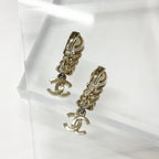 Chanel CC Logo Rhinestone Leaf Motif Earrings Gold — view 3