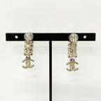 Chanel CC Logo Rhinestone Leaf Motif Earrings Gold — view 8