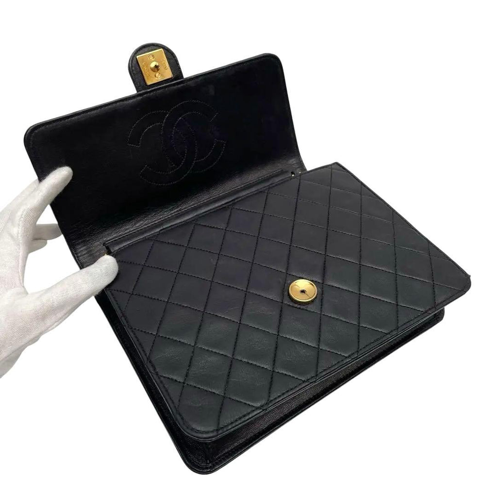Chanel Lambskin Quilted CC Logo Chain Shoulder Bag Black — view 7