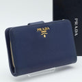 Prada Metal Logo Bifold Wallet L-shaped Zip Saffiano
