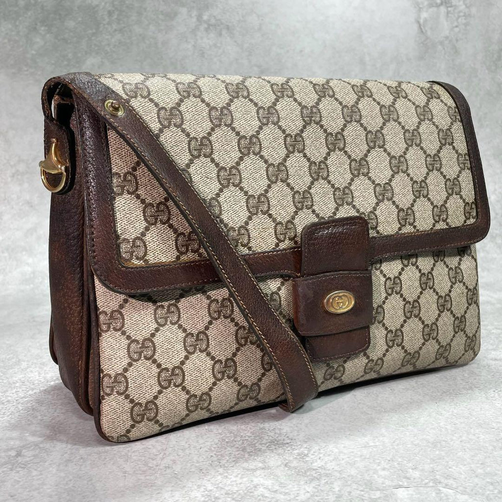 Gucci GG Shoulder Bag Brown Beige Leather Logo