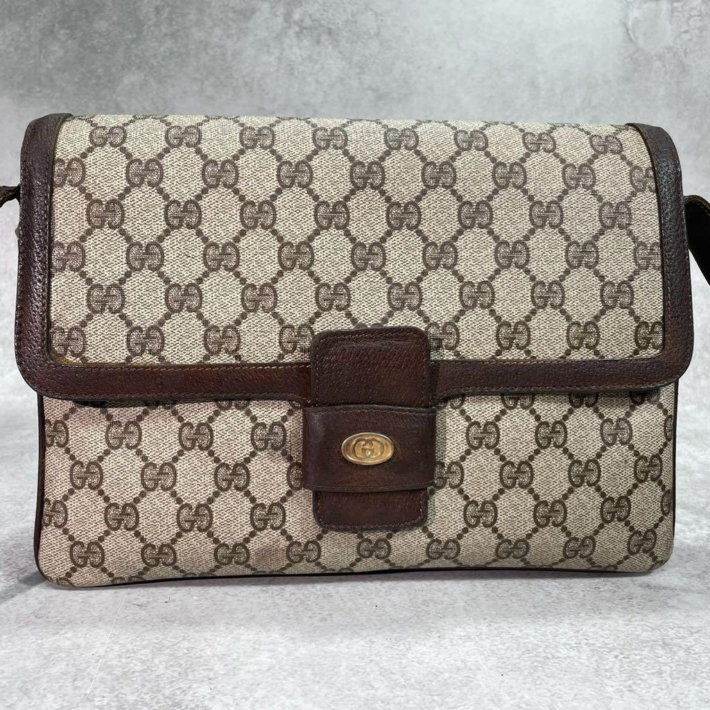 Gucci GG Shoulder Bag Brown Beige Leather Logo — view 2