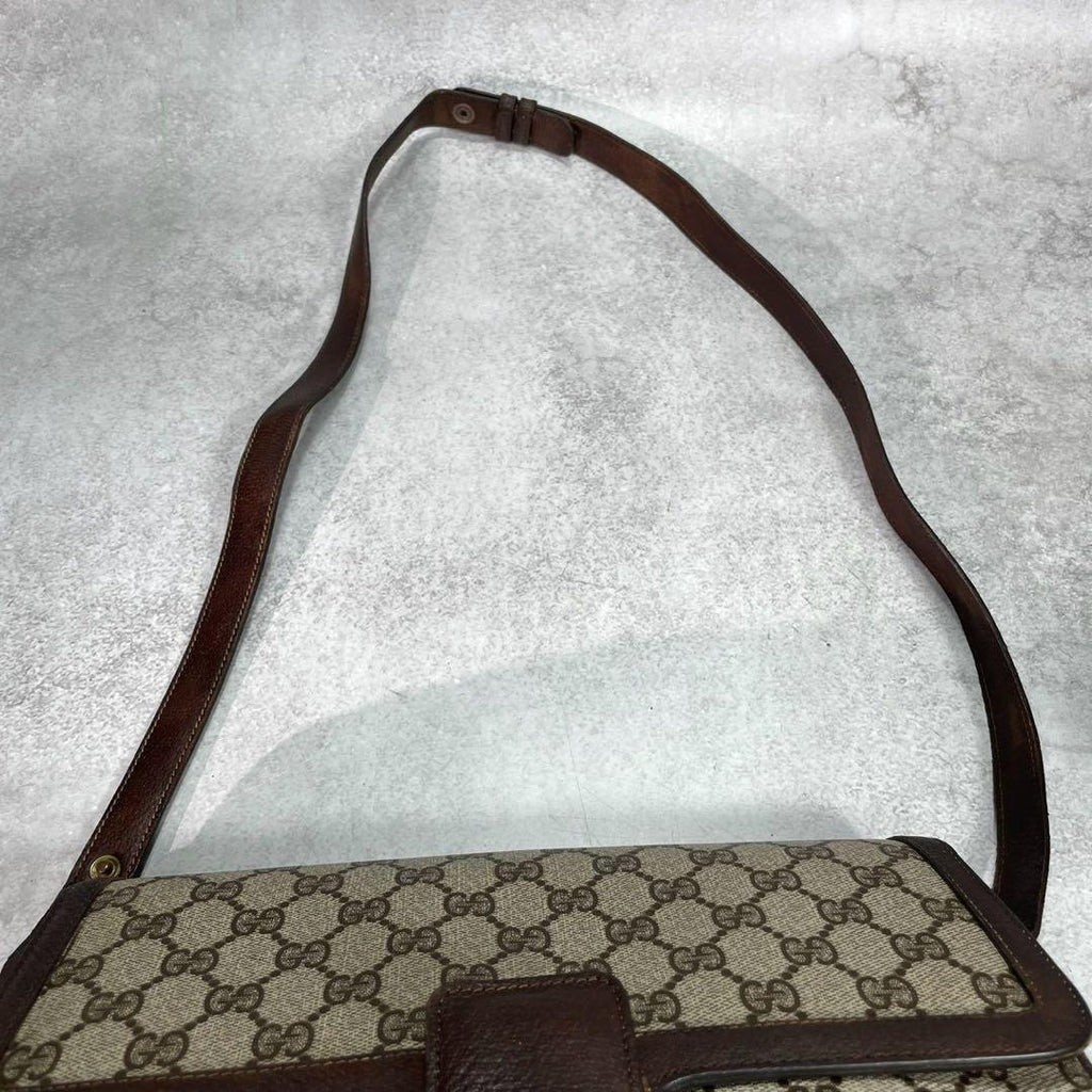 Gucci GG Shoulder Bag Brown Beige Leather Logo — view 4
