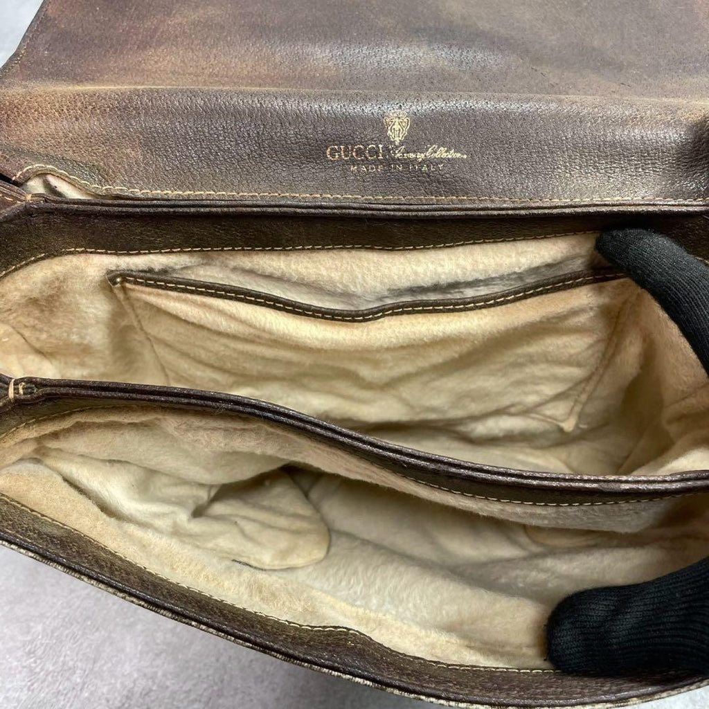 Gucci GG Shoulder Bag Brown Beige Leather Logo — view 5