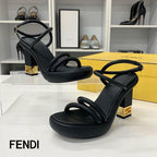 Fendi Baguette Leather Metal Heels Strap Sandals