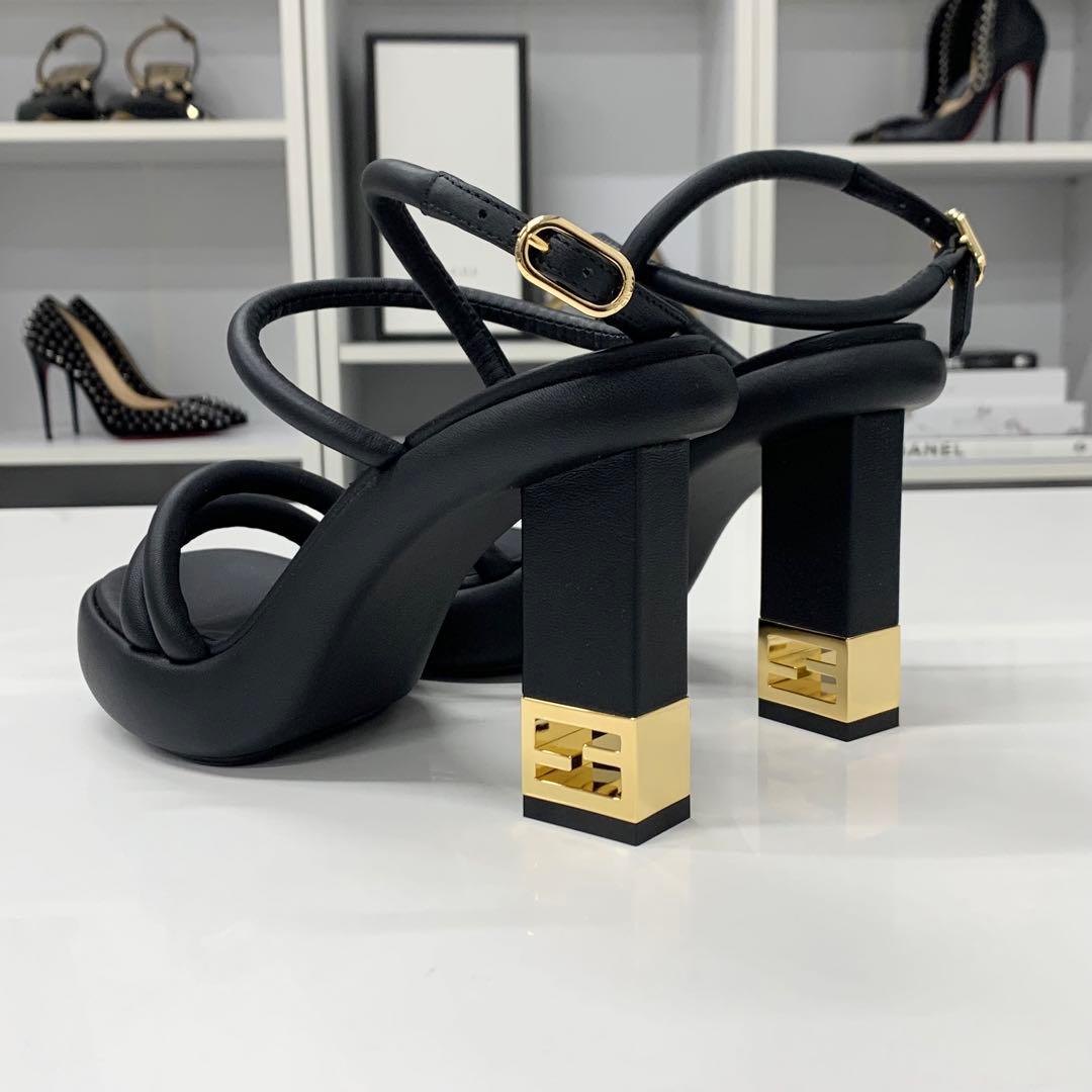 Fendi Baguette Leather Metal Heels Strap Sandals — view 5