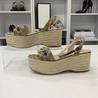 Gucci Canvas GG Logo Horsebit Platform Sandals — view 2