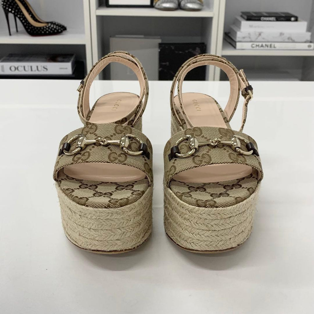 Gucci Canvas GG Logo Horsebit Platform Sandals — view 4