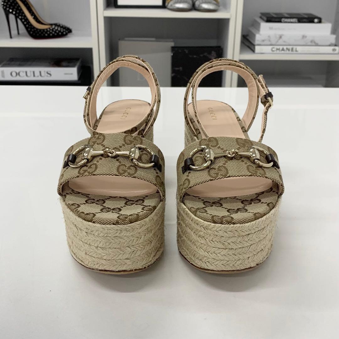 Gucci Canvas GG Logo Horsebit Platform Sandals — view 4