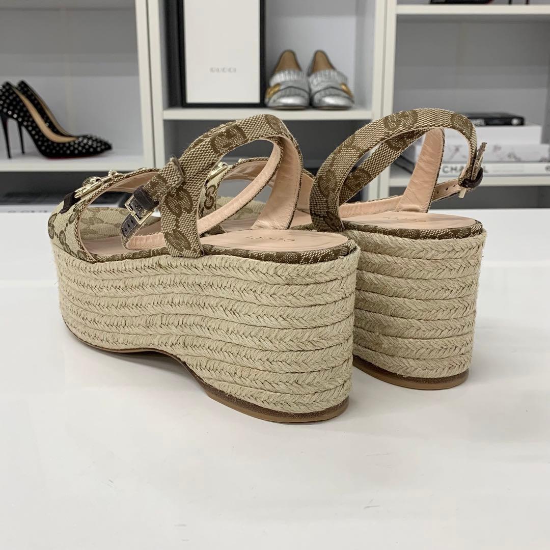 Gucci Canvas GG Logo Horsebit Platform Sandals — view 5