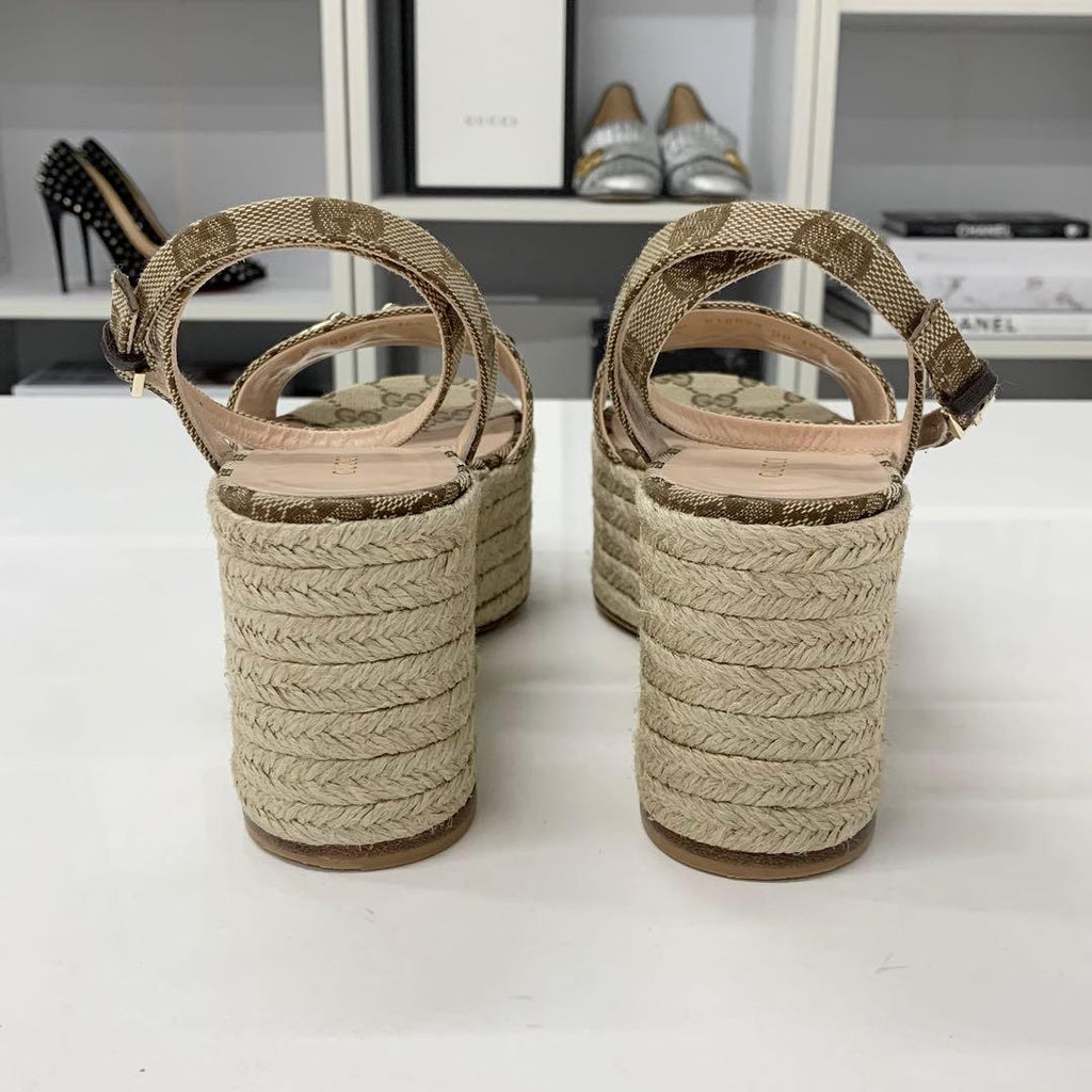Gucci Canvas GG Logo Horsebit Platform Sandals — view 6