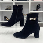 Hermes Saint Germain Kelly Hardware Suede Short Boots Black — view 2