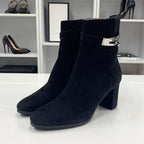 Hermes Saint Germain Kelly Hardware Suede Short Boots Black — view 3