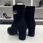 Hermes Saint Germain Kelly Hardware Suede Short Boots Black — view 5