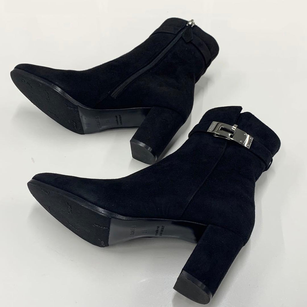 Hermes Saint Germain Kelly Hardware Suede Short Boots Black — view 7