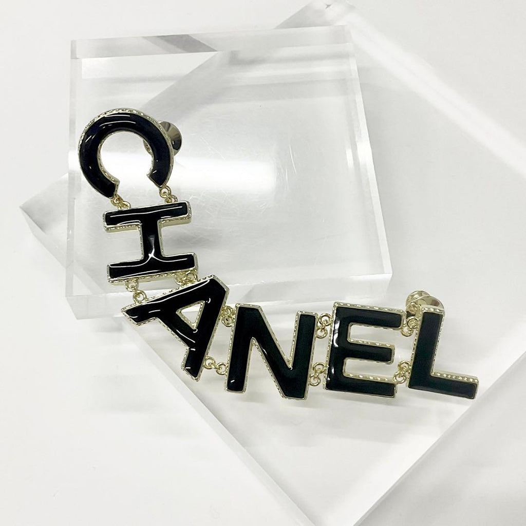 Chanel Pin Brooch Logo Gold Black