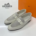 Hermes Paris Leather Canvas Loafers Ivory