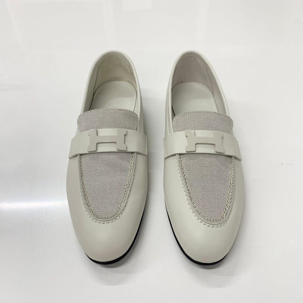 Hermes Paris Leather Canvas Loafers Ivory — view 2