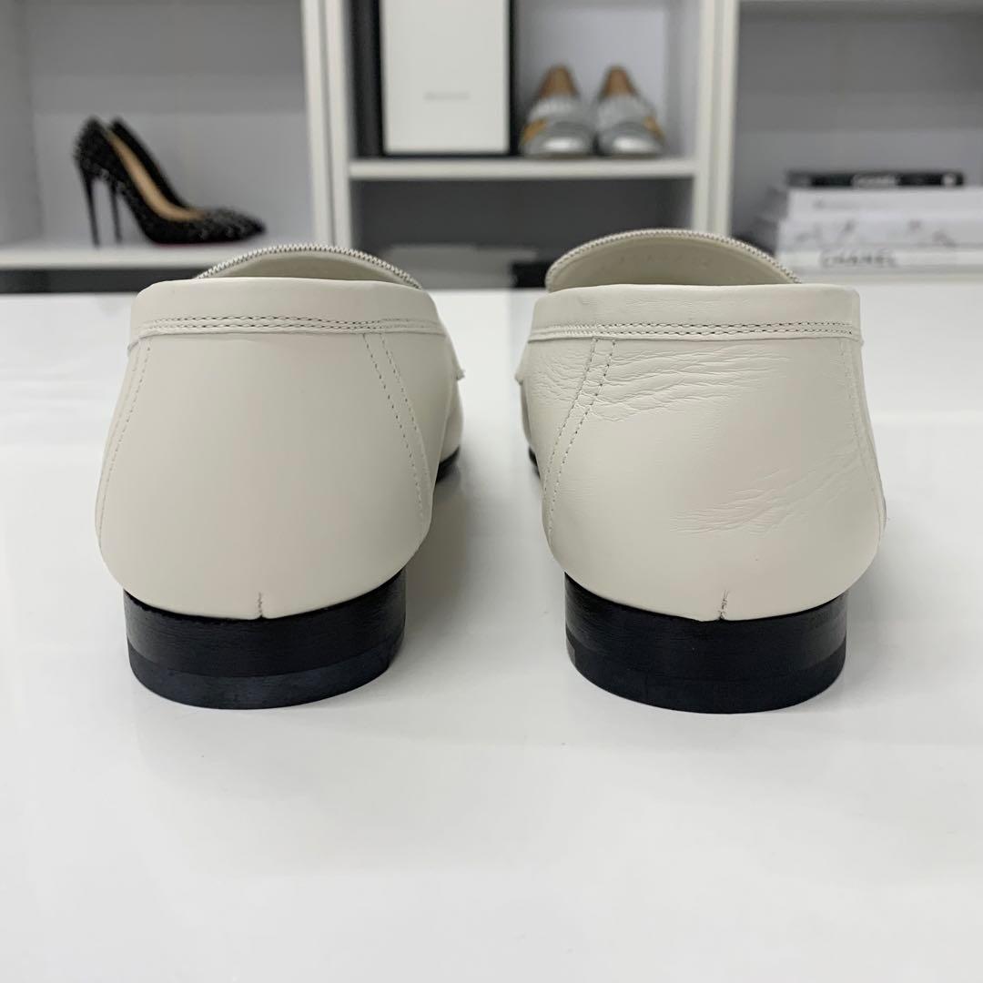 Hermes Paris Leather Canvas Loafers Ivory — view 5