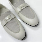 Hermes Paris Leather Canvas Loafers Ivory — view 9