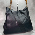 Gucci Shoulder Bag 2-Way Bamboo Black Leather