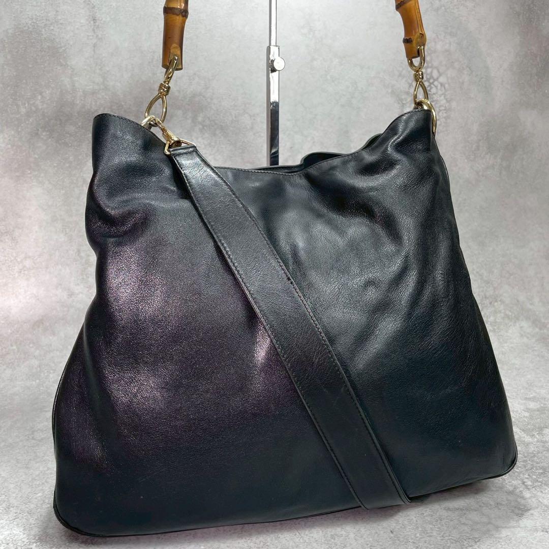Gucci Shoulder Bag 2-Way Bamboo Black Leather